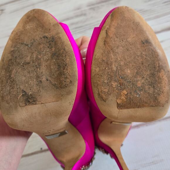 Badgley Mischka Kiara Stacked Heel Stiletto Open Toe Pumps Pink sz 7 - Picture 7 of 9